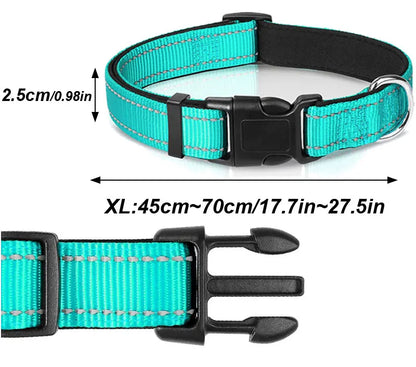 Reflective Dog Collar – Soft Neoprene Padded Nylon, Adjustable & Sturdy for Medium and Large Dogs