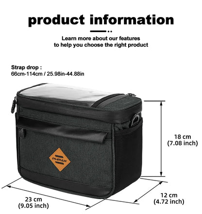 PHMAX Insulated Cycling Front Handlebar Bag – Large Waterproof MTB Pannier with Touch Screen & Cooler Compartment