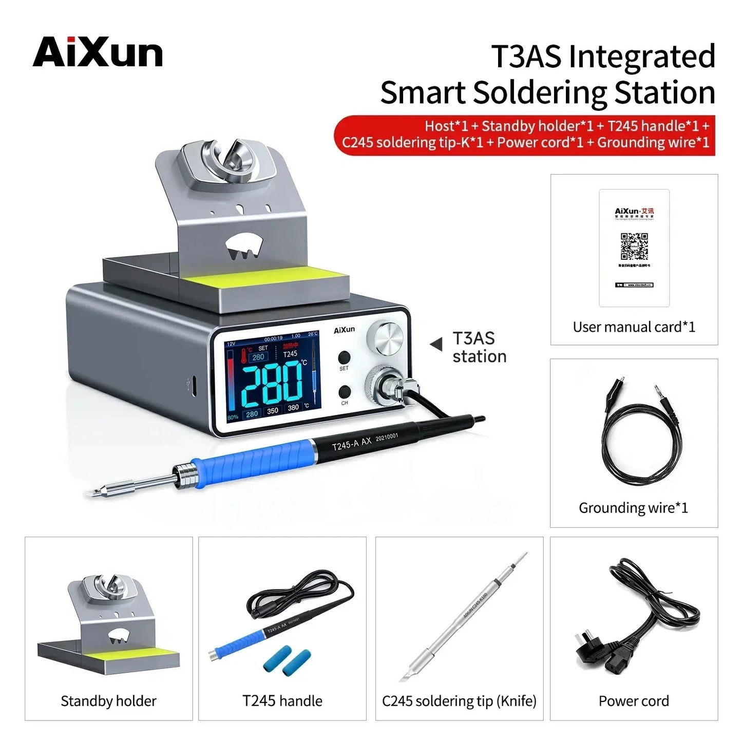 AIXUN T3A T3B Intelligent Soldering Station - T115/T210/T245/T12 Rework Station for PCB & BGA Soldering Tools