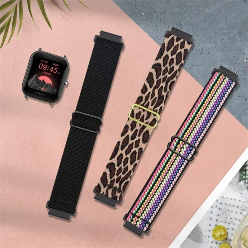 Nylon Elastic Watch Band for Amazfit GTS/GTR 4-3-2, Stratos & Bip Series – Bohemian Shiny Adjustable 20mm/22mm Strap