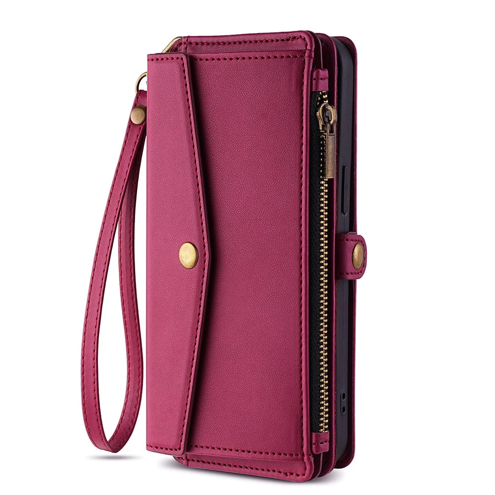 Magnetic Leather Wallet Phone Case for iPhone SE (2020/2022) to 15 Pro Max – Flip Cover with Card Holder & Stand Function
