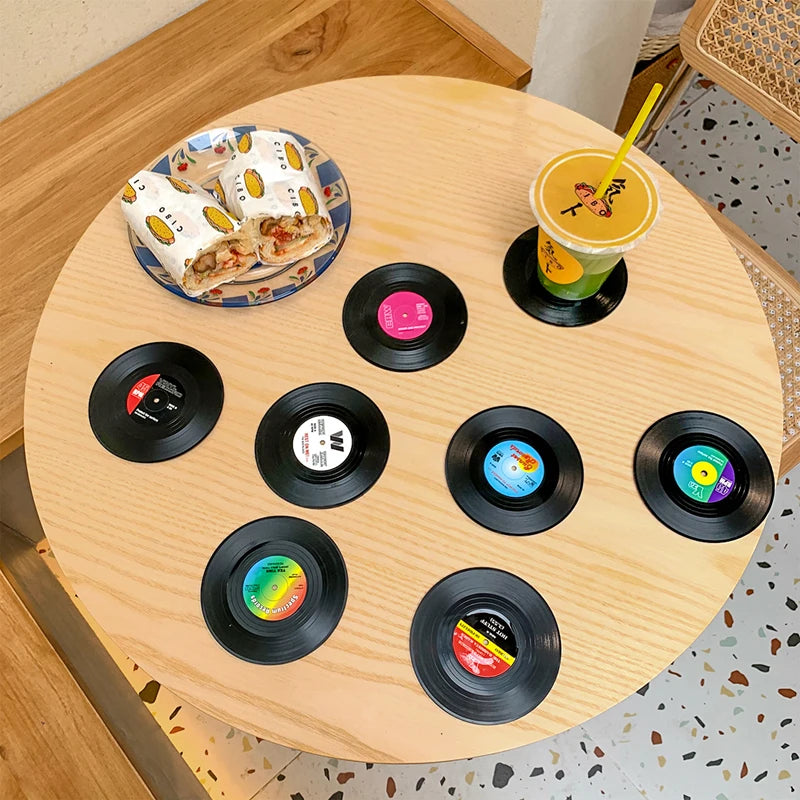 2/4/6PCS Retro Vinyl Record Drink Coasters | Anti-Slip Heat Resistant Mug Mats | Music-Themed Coffee Table Placemats Decor