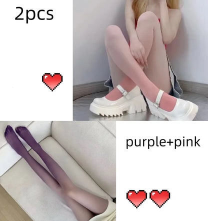 Women’s Sexy Gradient Pantyhose – Thin Transparent Candy Color Tights for Spring & Summer Hosiery