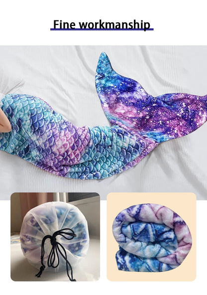 Mermaid Blanket Sleeping Bag — Anti-Kick Flannel Quilt with Soft Fabric, High Color Fastness, Fish Tail Design for Kids’ Birthday Gift