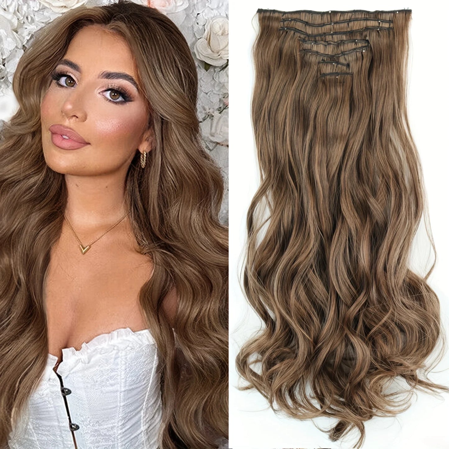 Women’s 7Pcs Hair Extensions with 16 Clips – Natural Black Straight Ombre Hairpiece