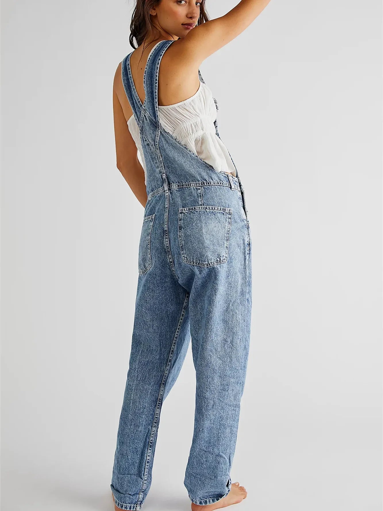 Women’s Denim Overalls - Loose Fit Stretchy Bib Jumpsuit with Tapered Leg Casual Jean Pants