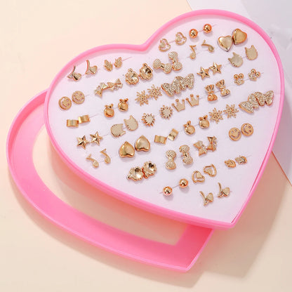 36 Pairs Mini Stud Earrings – Cute Snowflakes, Cat, Butterfly Designs for Girls, Fashion Daily Ear Jewelry