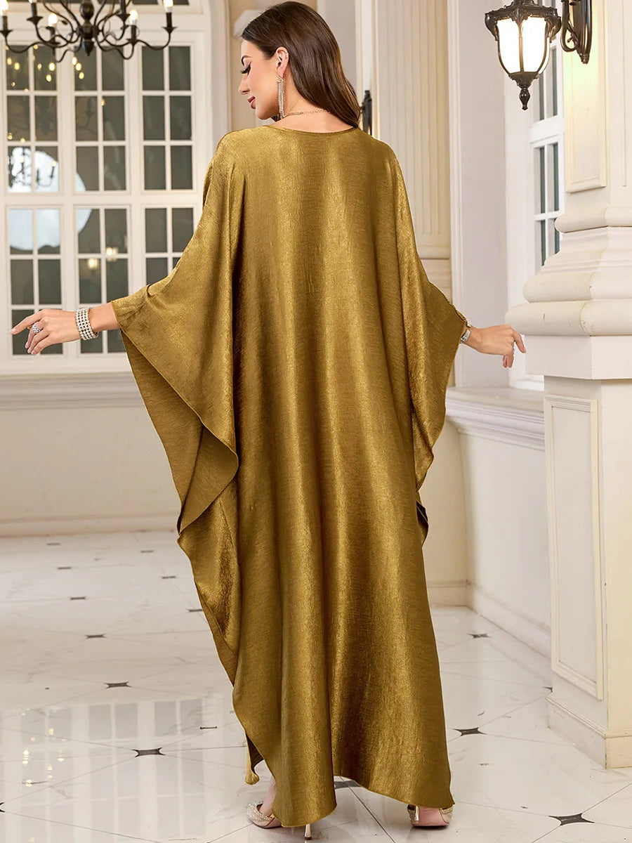 Women’s Sparkly Glitter Kaftan Dress – Batwing Sleeve Beach Maxi Cover-Up