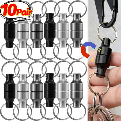 Strong Magnetic Keychain with Metal Ring – Anti-Loss Carbon Steel Car Key Holder Necklace & Storage Hanging Tool (1 Pair / 10PCS)