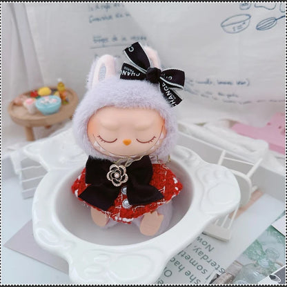 Labubu Doll Accessories — 17cm Luxury Woolen Shawl Suit & Skirt Set with Messenger Bag & Loafers
