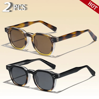 CATERSIDE Retro Punk Square Sunglasses – 2-Piece Fashion Set for Men & Women, Party & Festival Gift Glasses
