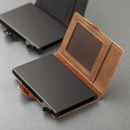 CASEKEY PU Leather Men’s Pop-Up Card Holder Wallet – Slim Minimalist Anti-RFID Smart Wallet with Money Clip & ID Window