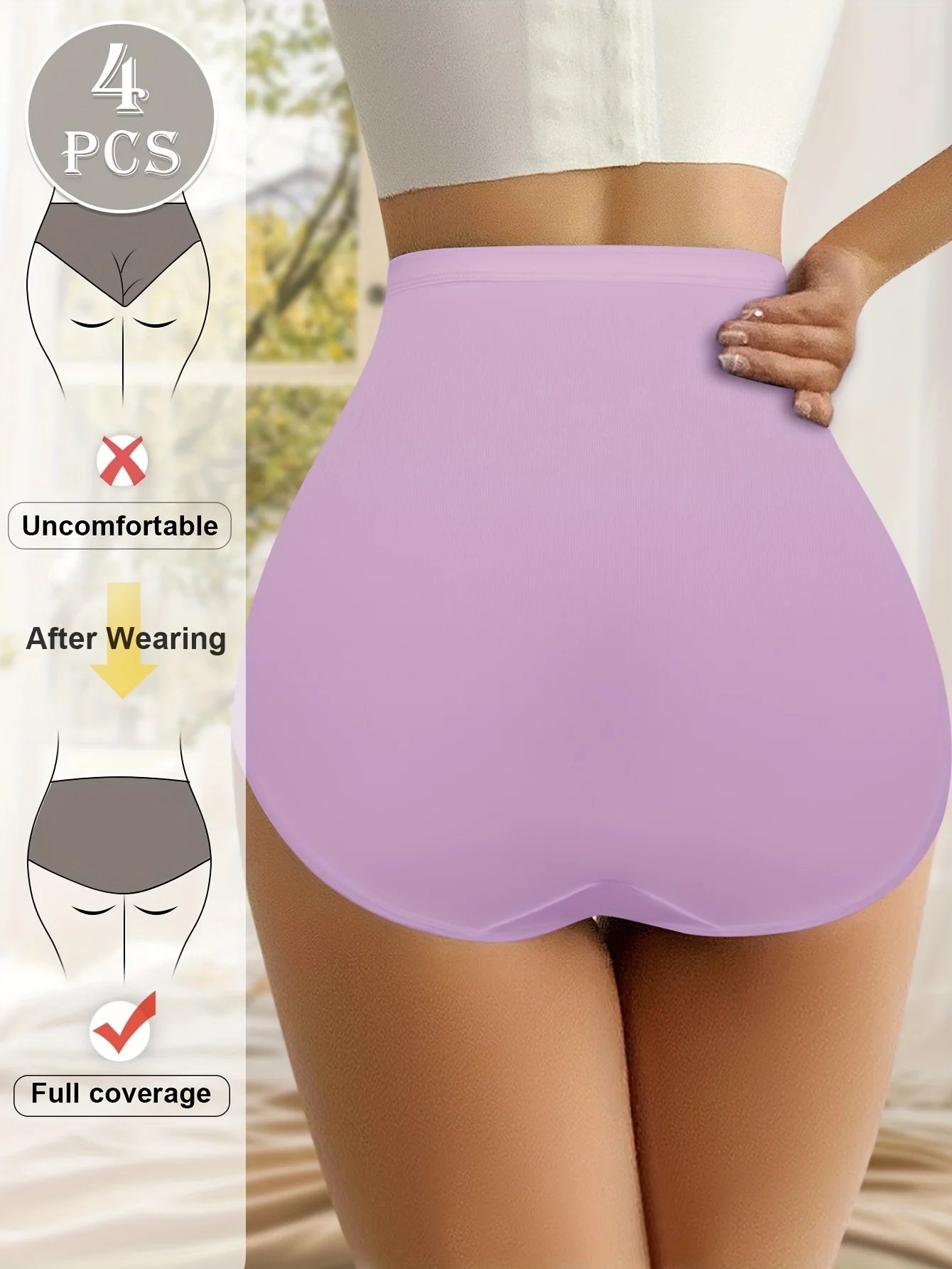 4-Pack High Waisted Tummy Control Women’s Brief Panties – Comfortable Shaping Underwear (Multi-Color)