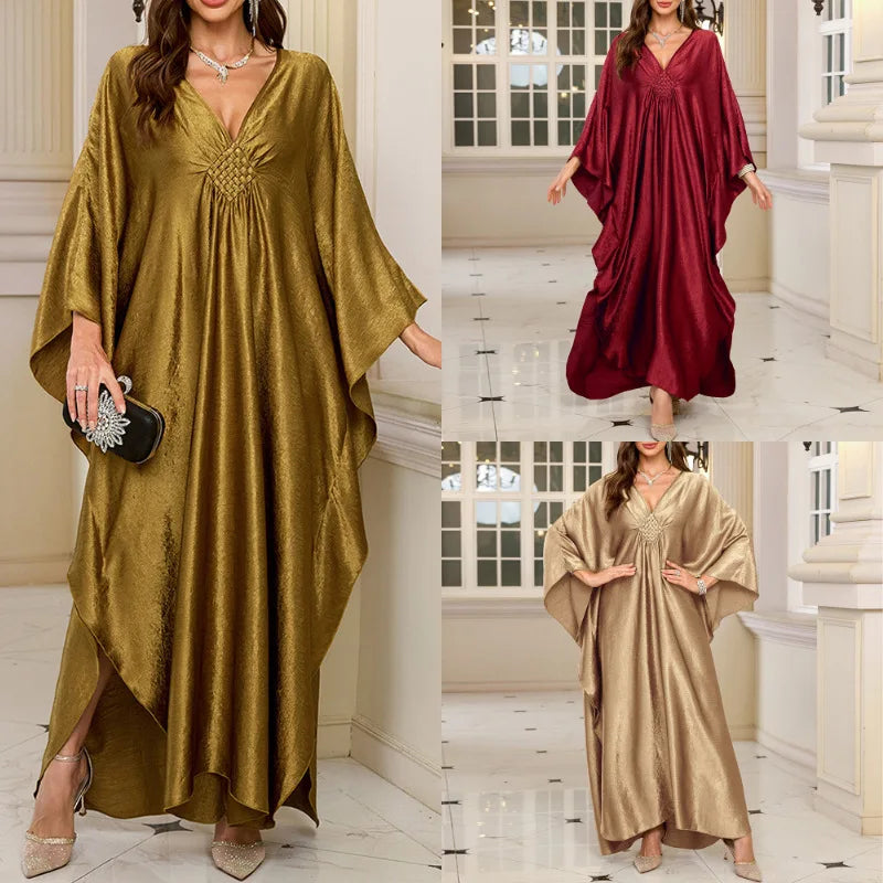 Women’s Sparkly Glitter Kaftan Dress – Batwing Sleeve Beach Maxi Cover-Up