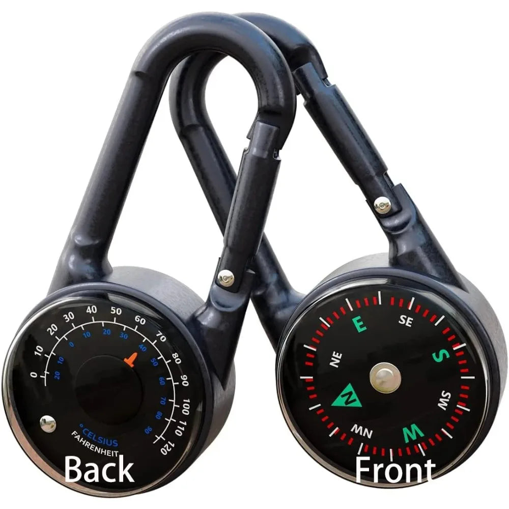 Zinc Alloy Compass & Thermometer Keychain - Portable Dual-Sided Outdoor Guide for Camping, Hiking & Beach Trips