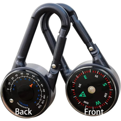 Zinc Alloy Compass & Thermometer Keychain - Portable Dual-Sided Outdoor Guide for Camping, Hiking & Beach Trips
