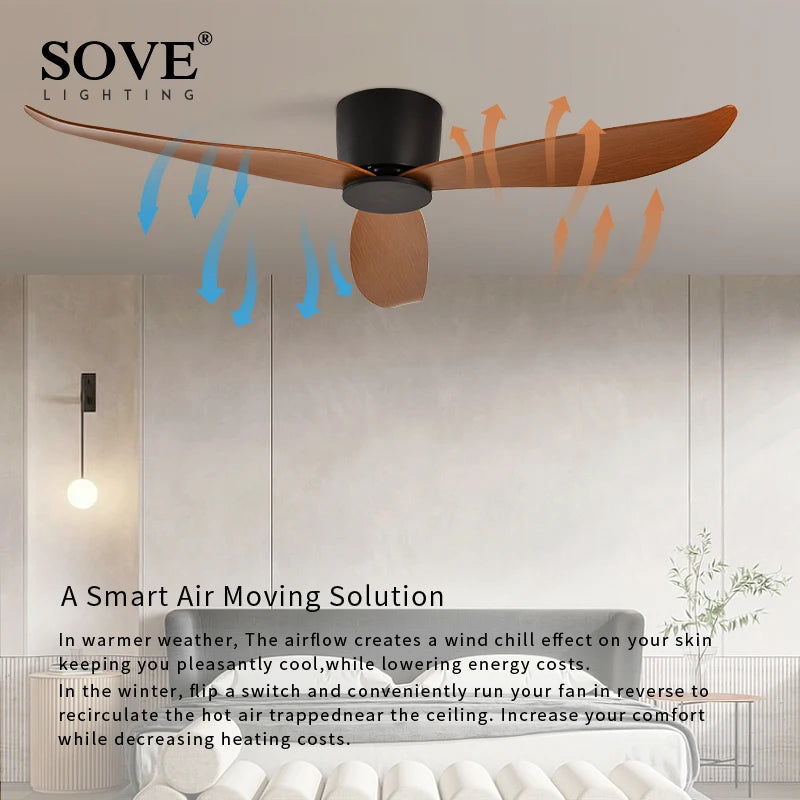 SOVE Modern Low Floor Ceiling Fan 30W - Remote Controlled, DC Motor, Simple Design Without Light, 220V