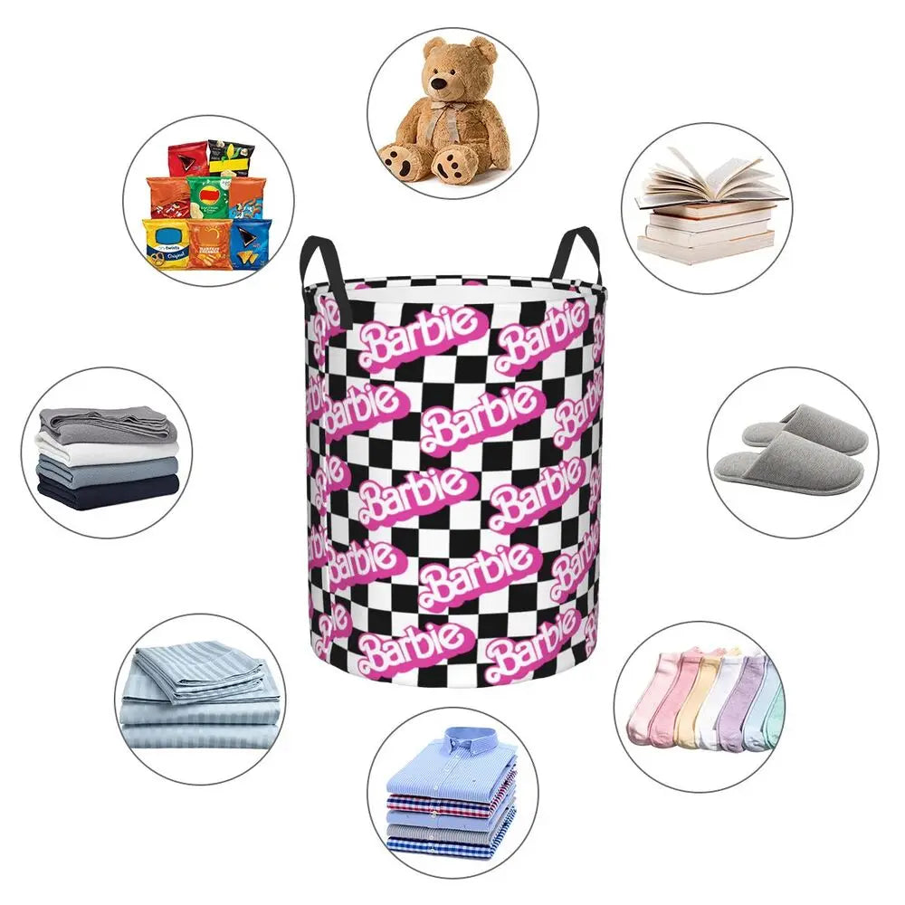 Custom Barbie Logo Laundry Basket – Collapsible Large Capacity Clothes Storage Bin, Disney Baby Hamper