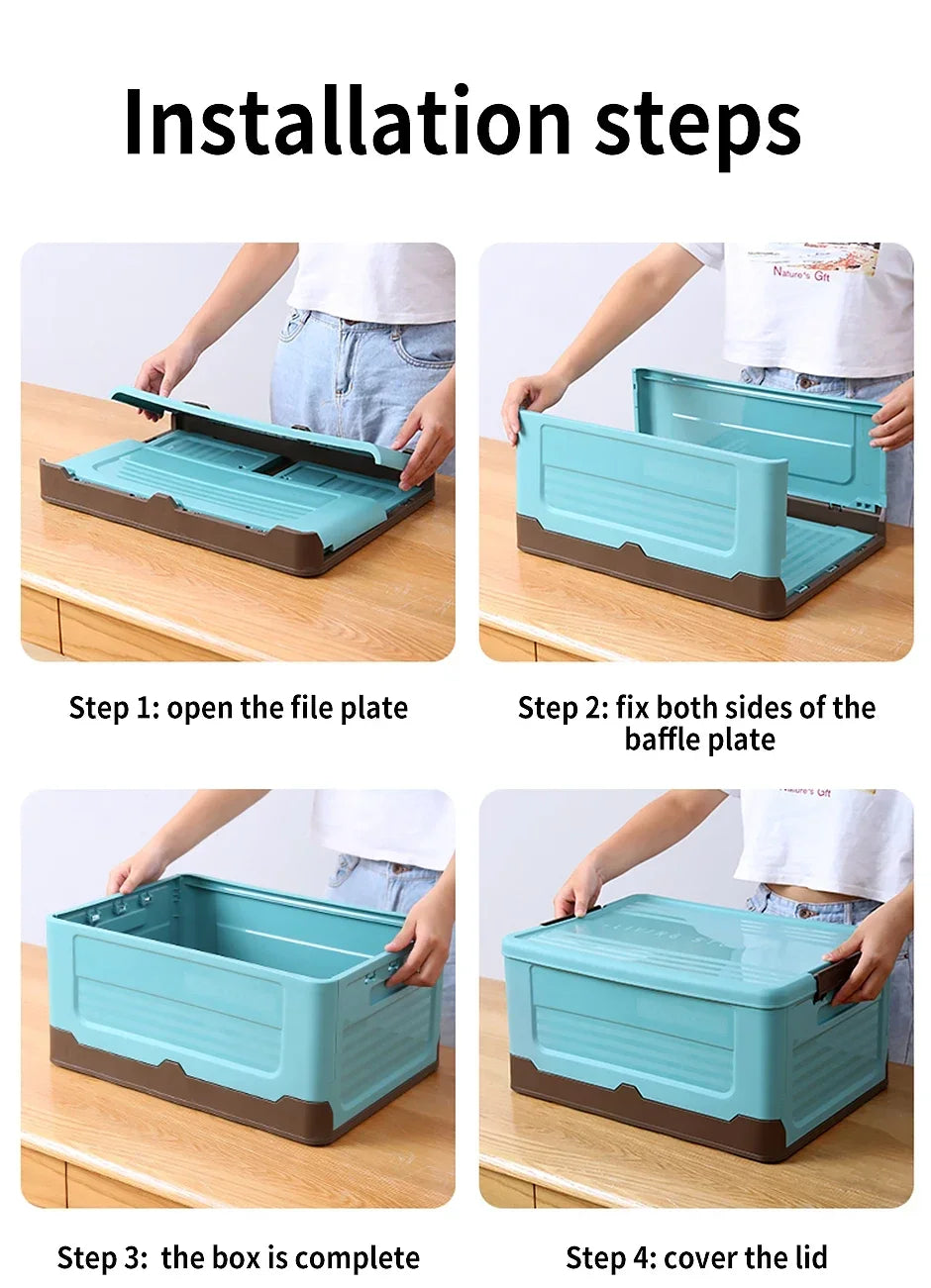 Folding Storage Box with Lid – Multifunction Plastic Organizer Container