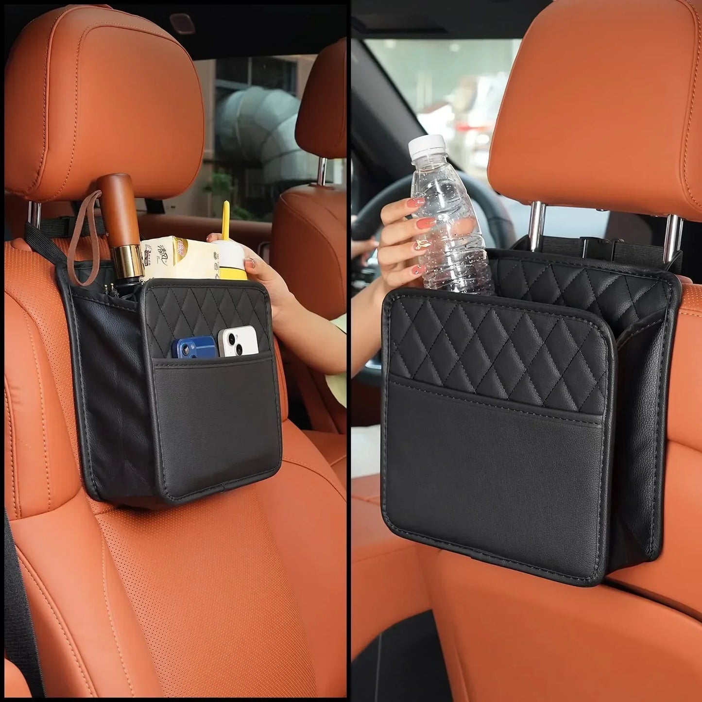 2024 Multi-Functional Car Seat Storage Bag – Leather Garbage Bag & Portable Trash Can for Most Models