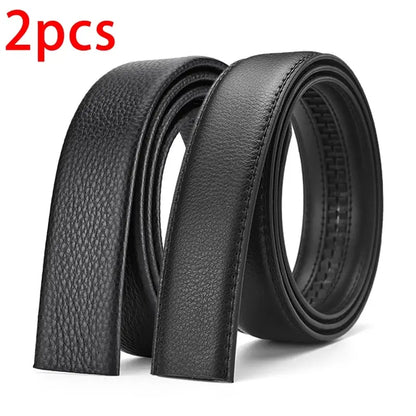 2Pcs Men’s No-Buckle Belt – High-End Black Soft PU Leather Strap Fashion Belt