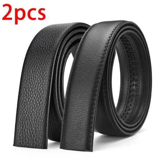 2Pcs Men’s No-Buckle Belt – High-End Black Soft PU Leather Strap Fashion Belt