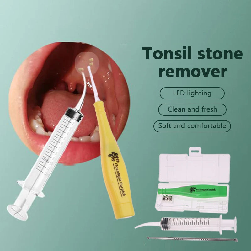 LED Tonsil Stone and Earwax Remover Tool – Stainless Steel Ear Pick Set with Tips and Irrigation Syringe for Ear Care