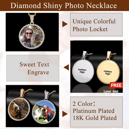 Custom Photo Medallion Necklace - 18K Gold Iced Out Cuban Pendant Hip Hop Personalized Picture Jewelry Gift