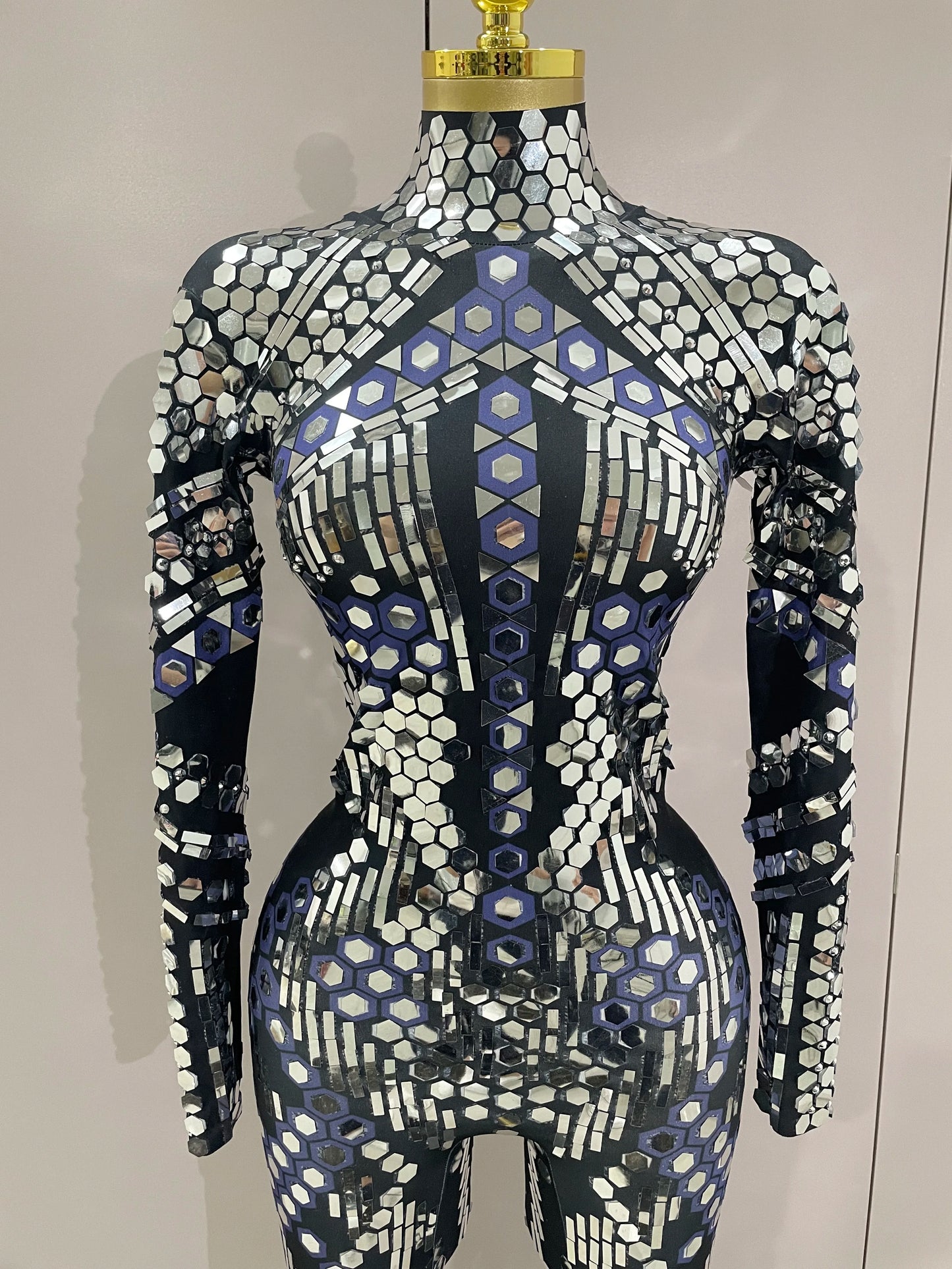 Sexy Shiny Silver Sequin & Black Spandex Jumpsuit — 2025 Women’s Prom, Dancer & Stage Performance Costume
