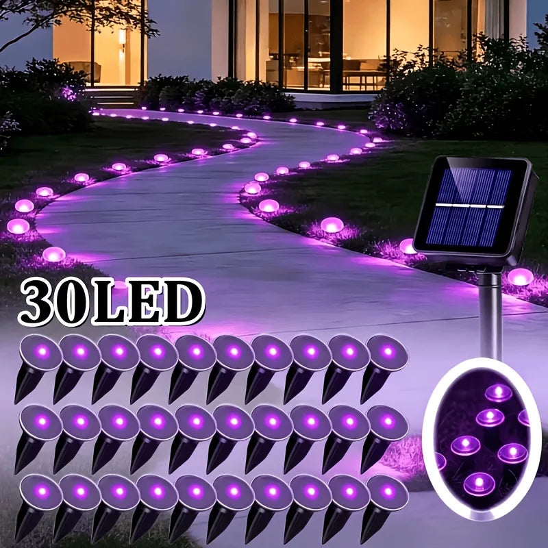 30 LED Solar Path Lights - IP54 Waterproof Multicolor Outdoor Marker Lights for Garden, Walkway & Patio Decor