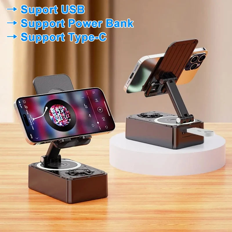 Adjustable Phone Stand with Bluetooth Speaker - Portable Desktop Holder for Phones and Tablets