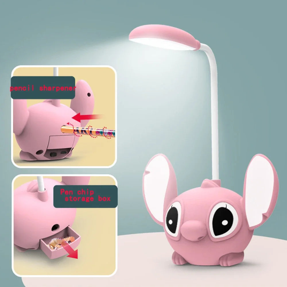 LED Lilo & Stitch Desk Lamp with Pencil Sharpener – Foldable USB Rechargeable Light, Cute Small Book Lamp, Perfect Gift