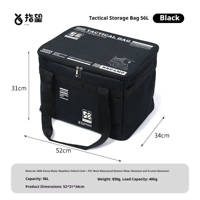 Insulated Tactical Camping Bag - Waterproof Foldable Outdoor Picnic & Tableware Storage Bag, 30L/42L/56L Large Capacity