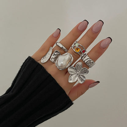 Ingemark 2025 Irregular Metal Flower Open Ring – Elegant Baroque Imitation Pearl Jewelry for Women