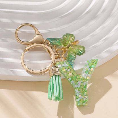 A-Z Initial Letter Resin Keychain - Green Butterfly Lobster Key Ring & DIY Charm