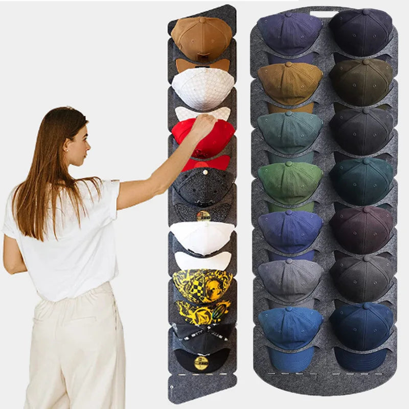 Felt Hat Storage Rack - Wall-Mounted Cap Holder, Baseball Peaked Cap Organizer, Travel Bag Clip, Closet Organizador