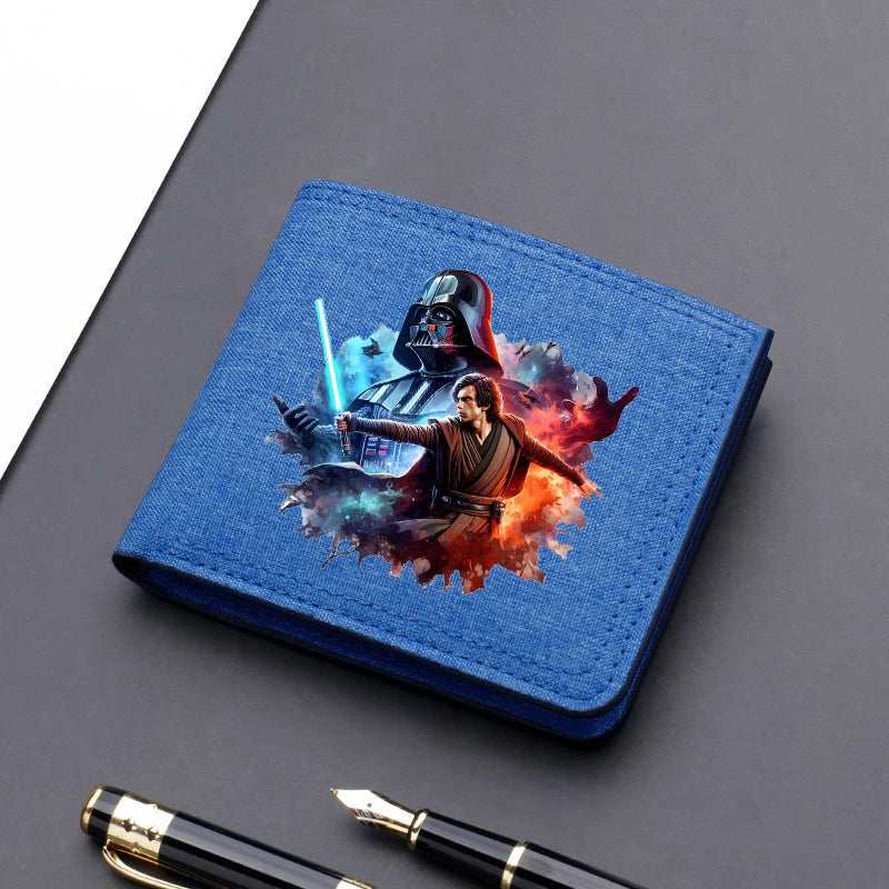 Star Wars Men's Canvas Wallet – Black/Blue/Gray Short Purse, Card Holder & Money Bag with Credit Card Case