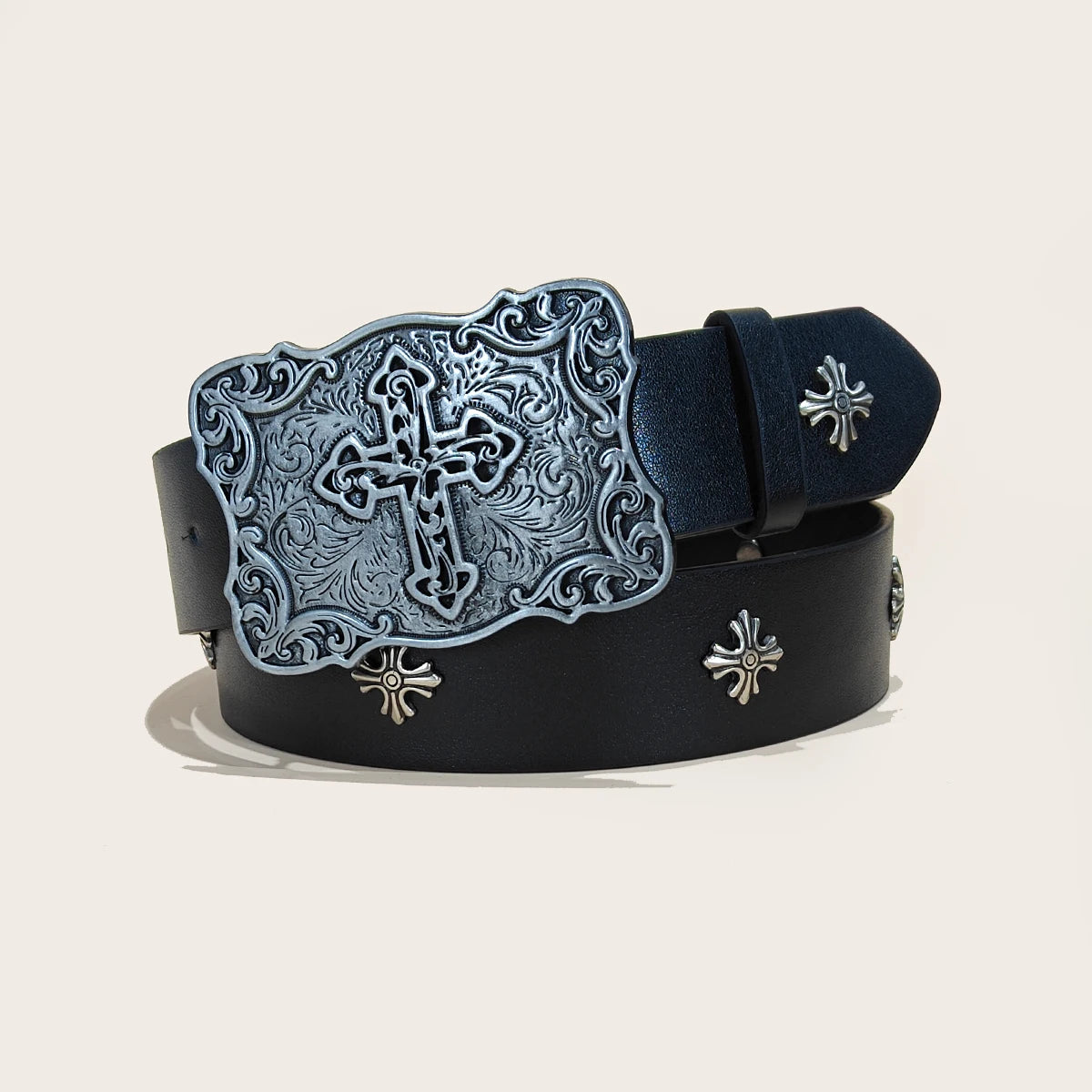 Studded Leather Belt - Y2K Punk Rock Rivet Cross Belt for Men & Women, Jeans & Pants