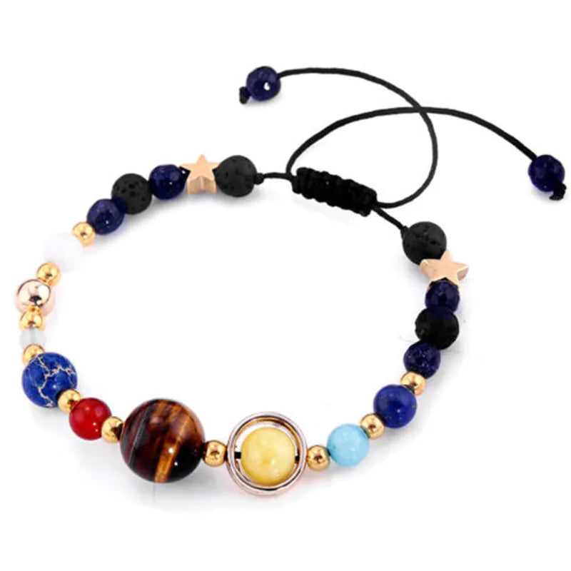 Cosmic Solar System Bracelet – Natural Stone & Resin Planet Bead Adjustable Bangle for Women & Men Galaxy Jewelry