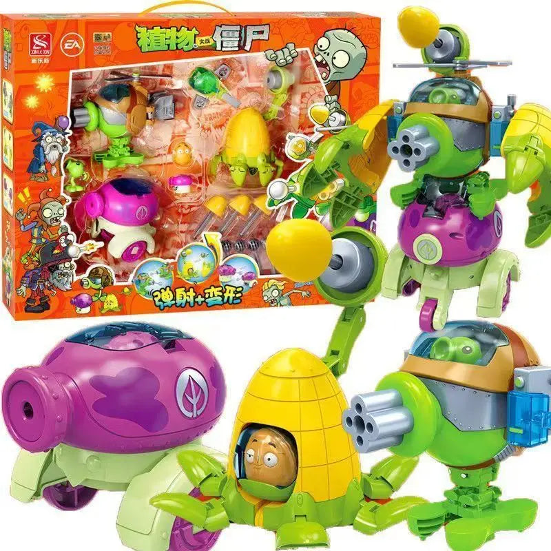 2025 Plants vs. Zombies Action Figure Set – Robot Sunflower, Cactus & Corn PVC Deformation Toys for Kids Gift