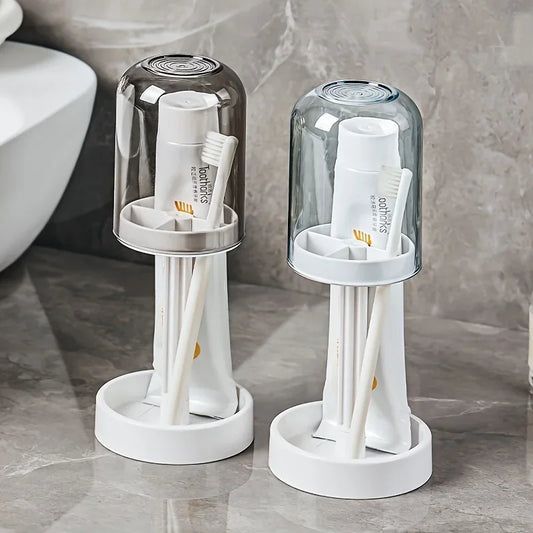 Bathroom Toothbrush Holder - Dust Cover Drainage Organizer with Multifunctional Toothbrush and Cup Storage