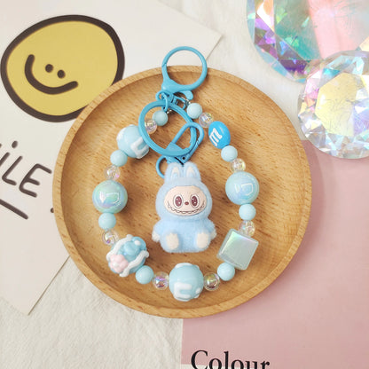 Labubu Cartoon Resin Bead Keychain – Creative Backpack Pendant DIY Gifts for Kids & Couples