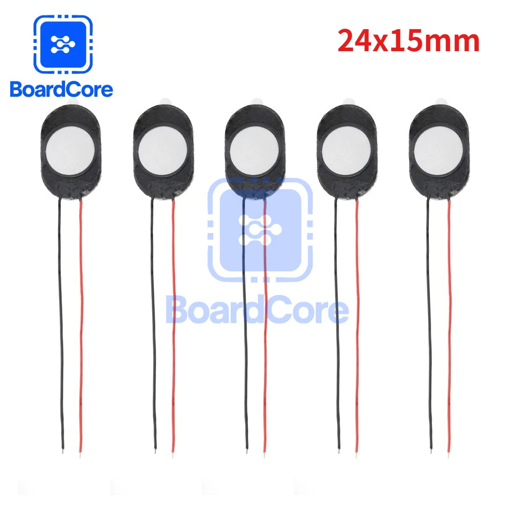 5-Piece Mini Speaker Set - 1W 8Ω Oval Loudspeakers with Wire for Arduino, 15×10mm & 24×15mm Sizes