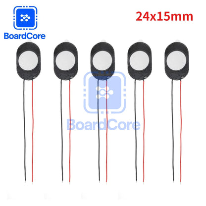 5-Piece Mini Speaker Set - 1W 8Ω Oval Loudspeakers with Wire for Arduino, 15×10mm & 24×15mm Sizes