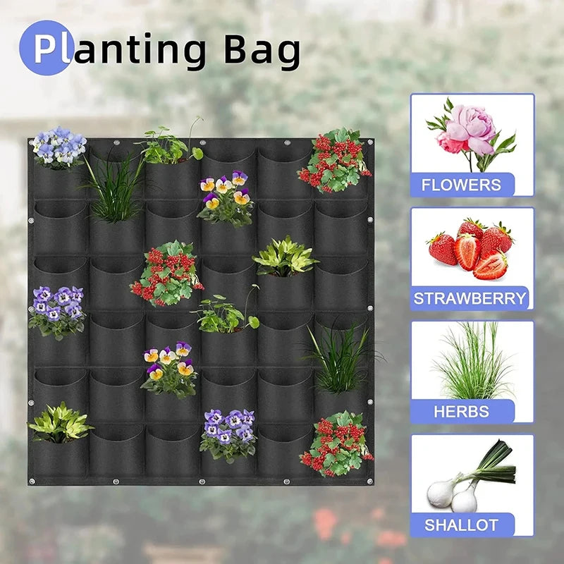Wall Hanging Planting Bag – Multi-Pocket Vertical Garden Planter for Vegetables, Flowers, and Bonsai