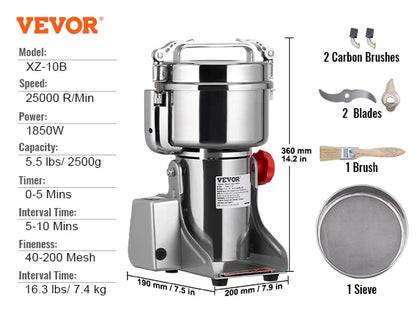 SucceBuy 150-2500g Electric Grain Mill Grinder – Commercial Spice & Herb Grinder for Coffee, Corn & Cereals