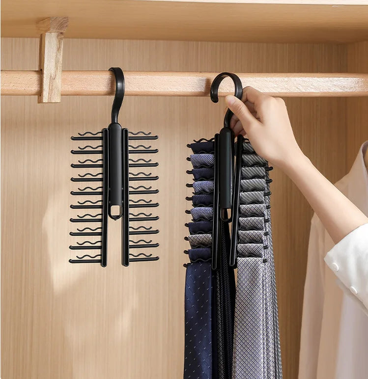 Rotatable Tie Hanger – 20-Row Skidproof Necktie & Belt Organizer Rack for Closet Storage