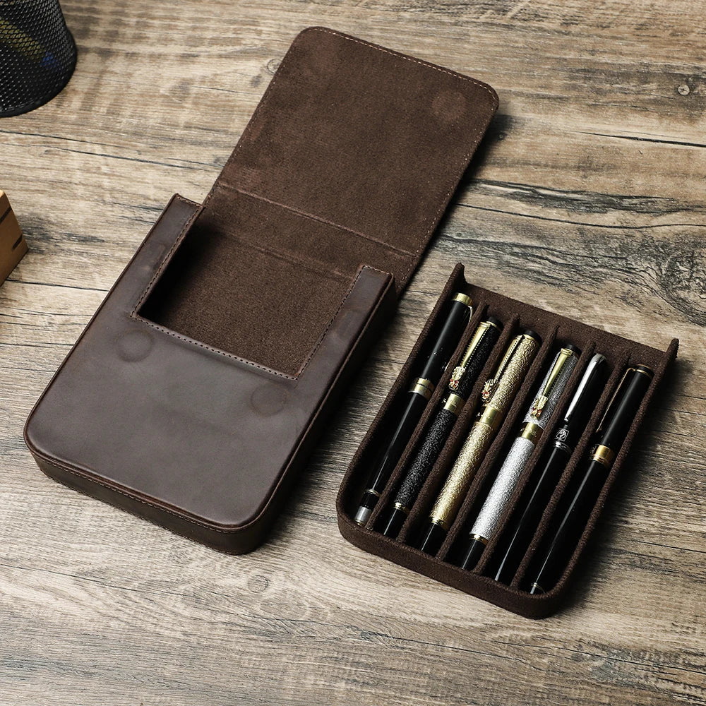 CONTACT'S FAMILY Handmade Leather Fountain Pen Case: Retro Holder Pouch for Men & Women - Organizer for School or Office