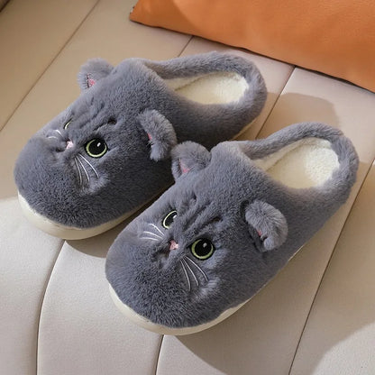 Cute Cat Plush Slippers - Fluffy Winter Indoor Home Shoes for Women & Men with Cozy Furry Design