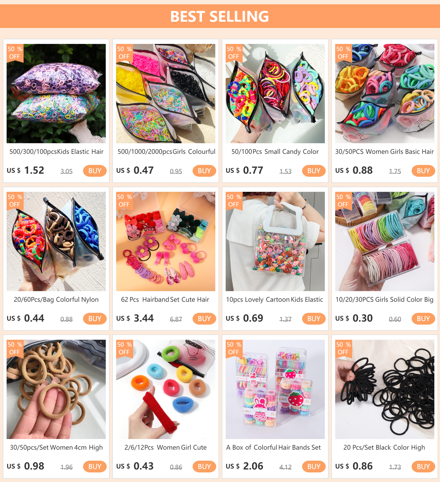 20/50PCS Kids Elastic Hair Bands – Girls Sweets Scrunchie Rubber Bands for Children Hair Ties & Headbands